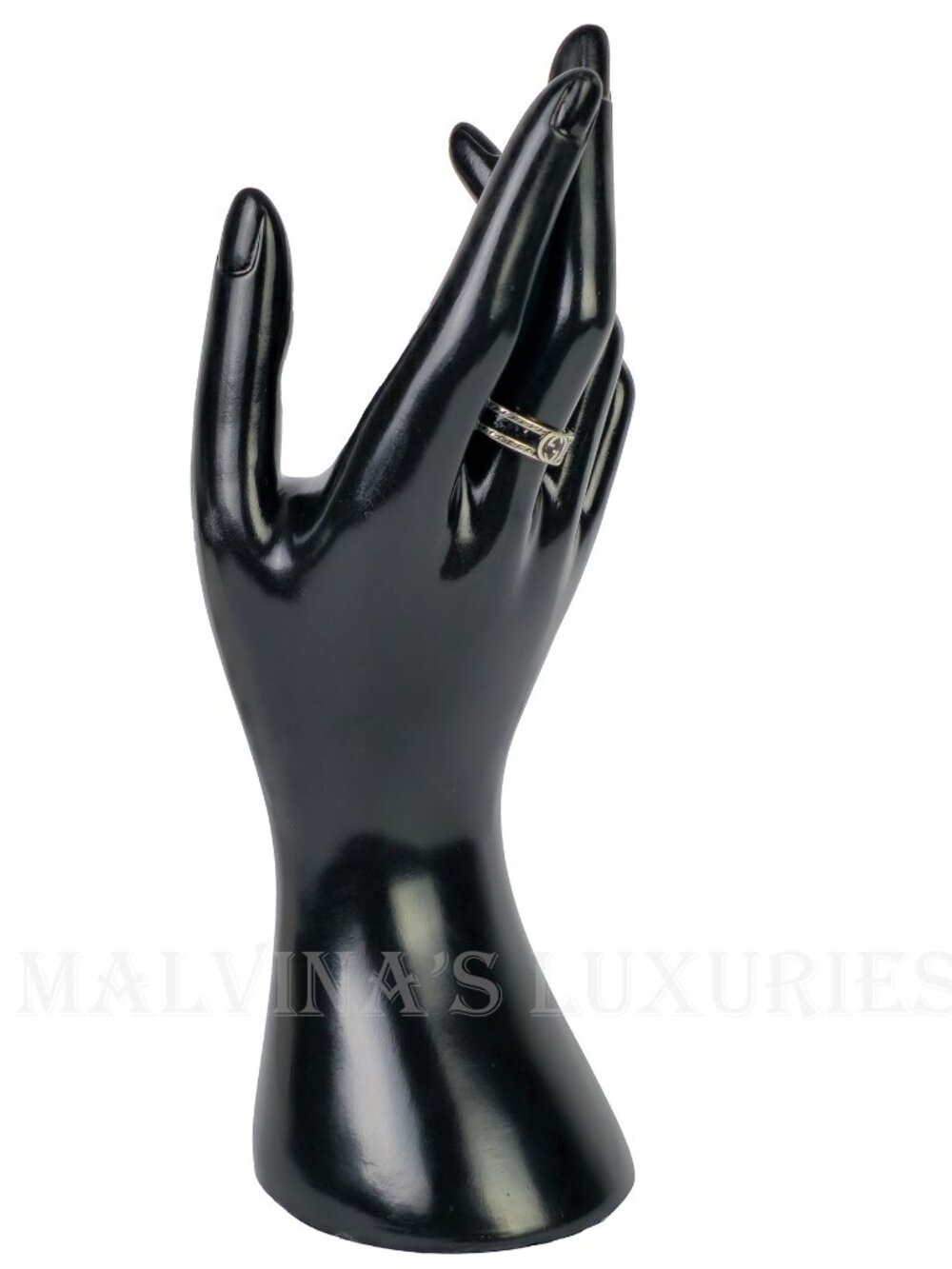 GUCCI RING STERLING SILVER w BLACK ENAMEL INTERLOCKING GG LOGO sz 22 US 10 - Picture 6 of 16
